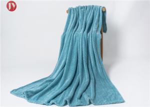 China Flannel Knitted Polyester Fleece Blanket Super Soft Blue Wavy Mink Blanket Soft Warm on sale
