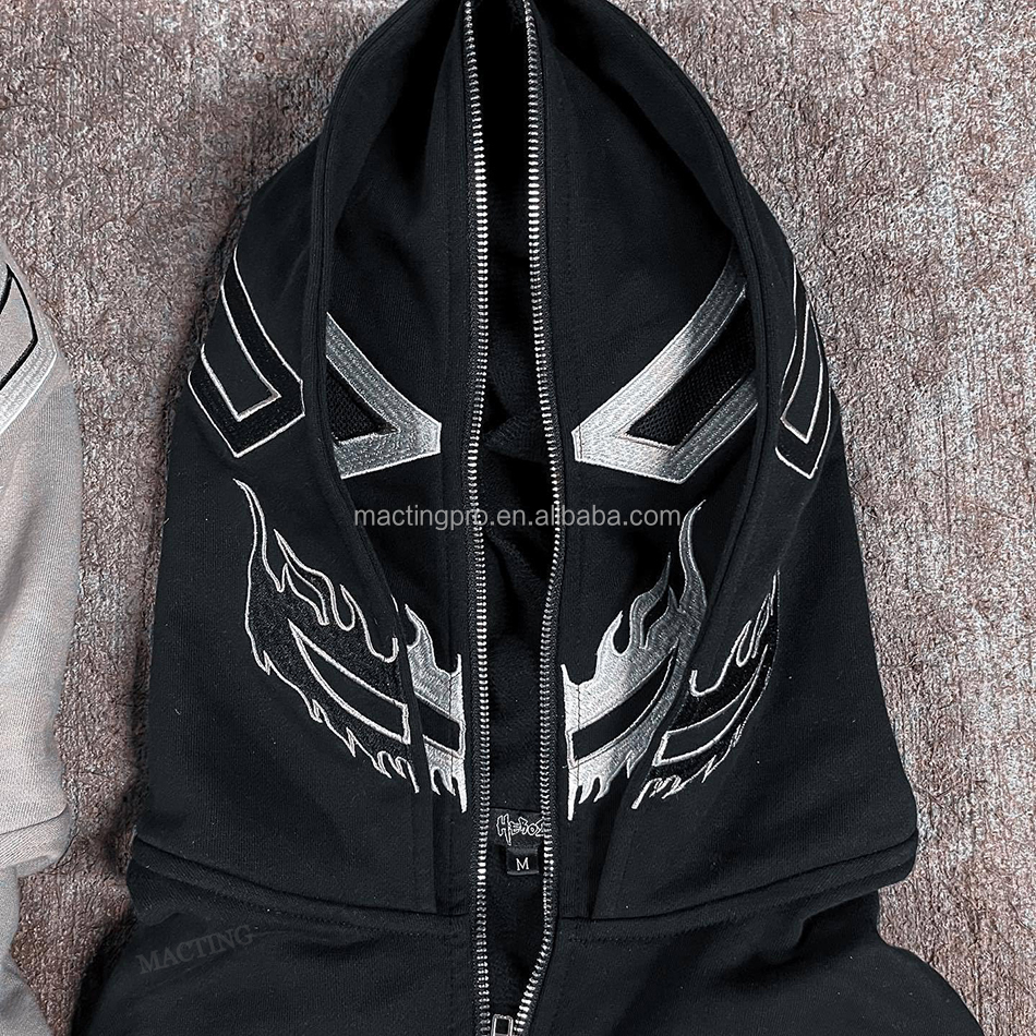 500 gsm Heavyweight Cotton Double Hoods Printed Custom Hoodies Full Face Zip Up for Men