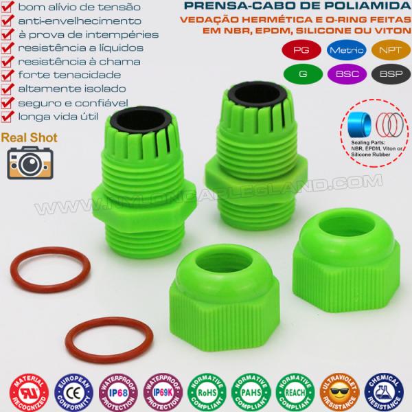 Electrical Cable Gland Green (RAL 6038), M20x1.5 (Ø 6-12mm), Nylon 6 (PA6), IP68