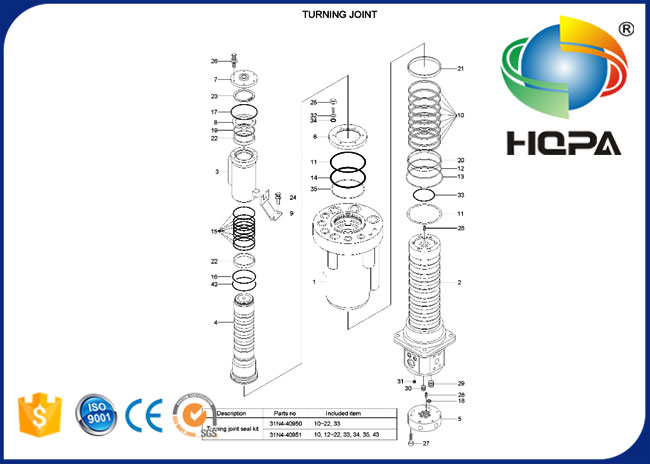 31N4-40651 Turning Joint Seal Kit for Hyundai R140W-7 R150W-7