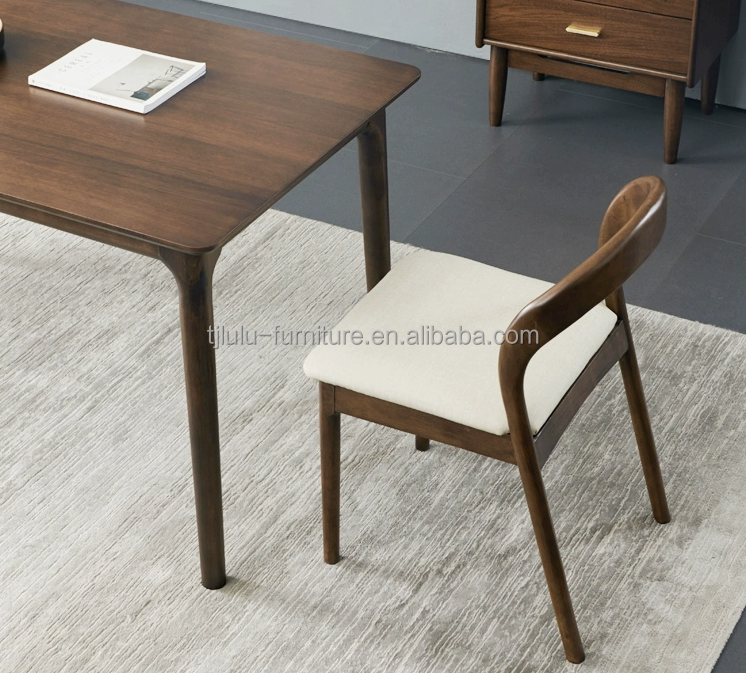 Modern Nordic Wood Dining Table And Chair Set With Rubber Wood Frame For Home Office