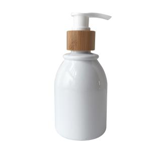 Wholesale 250ml Frosted Amber Cosmetic PET Bottle With Bamboo Pump from china suppliers