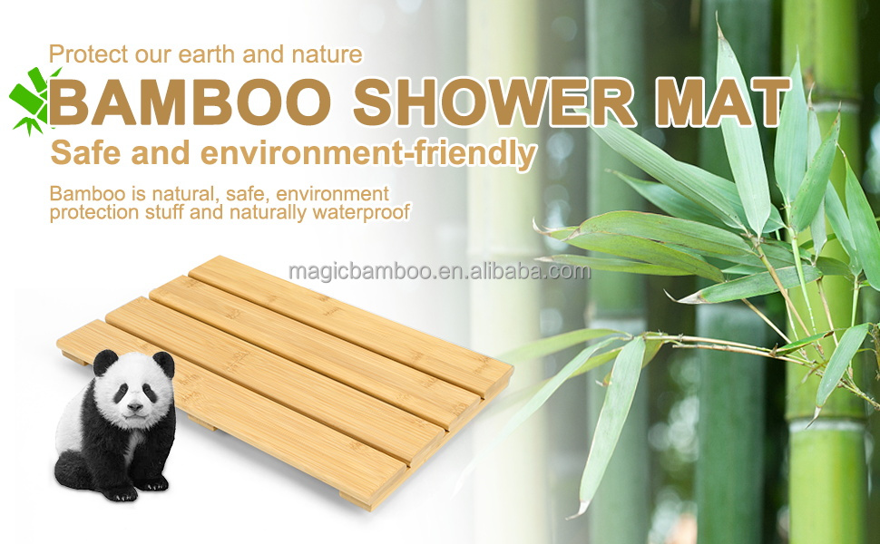 Striped Pattern Bamboo Wood Non Slip Shower Mat 39.88 X 26.17 X 3.05CM for Bathroom