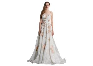 Wholesale Sweep Train Embroidery Tulle Sleeveless Evening Dress With Flower Embroidery from china suppliers