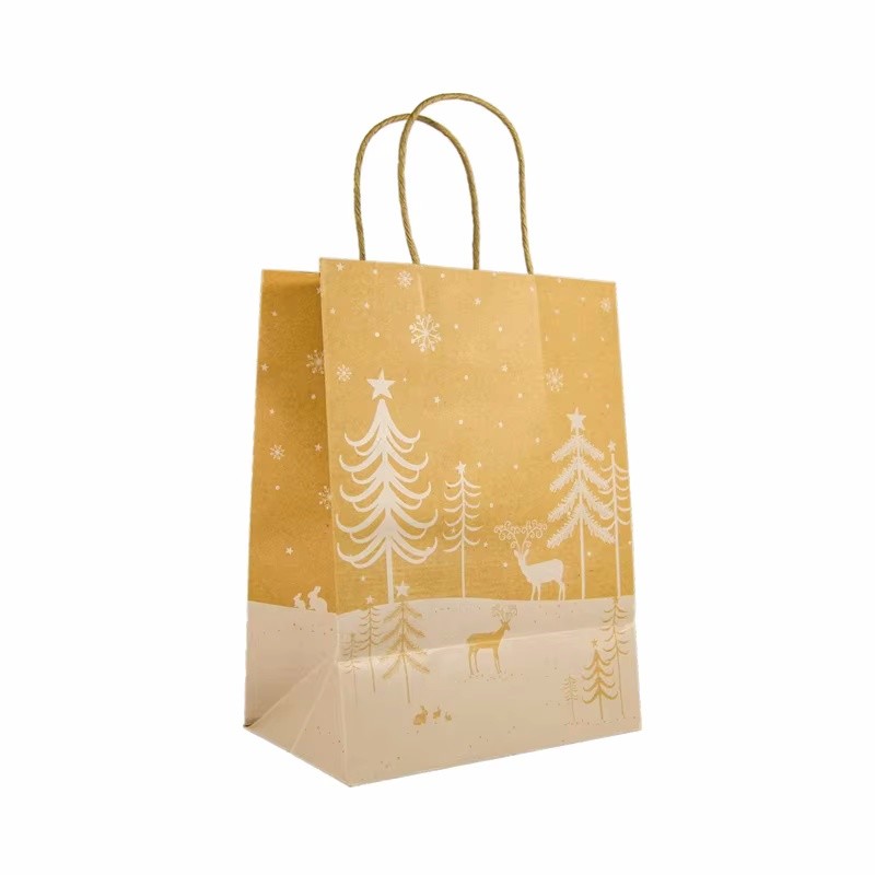 Custom Logo Shopping Kraft Paper Bag With Handle Holiday Christmas Gift Paper Bag