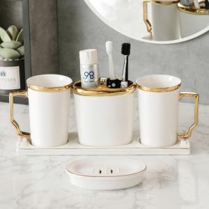 Wholesale Toothpaste Toothbrush Holder Ceramic Bathroom Set Mouthwash Cup Liquid Soap Dish Dispenser from china suppliers