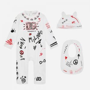 China Customized label print logo infant cotton long sleeve baby girl's boy's button romper bib hat 3 pieces set on sale