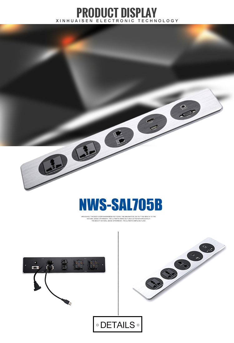 Aluminum Panel Mounted Office Desk Power Sockets Outlet With Usb