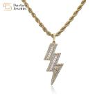 Diamond Zircon Lightning Bolt Necklace , Twist Stainless Steel Necklace Hip Hop