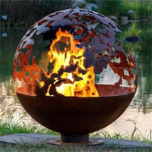 Wholesale 80cm Dia Butterfly Theme Corten Steel Ball Shaped Fire Pit For Patio Heater from china suppliers