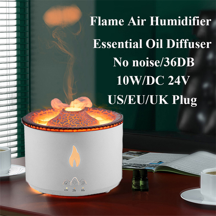 12W Power 2023 Amaz 24V Ultrasonic Volcano Vaporizer Aroma Diffuser Humidifier 3D Flame