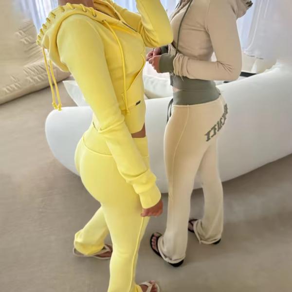 Custom Cotton Knit Y2k Flared Jogging Tracksuits Female Cropped Slim Fit Skinny