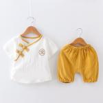 100cm New Baby Two Piece Suit Set Chinese Style White Short Sleeve Shirt