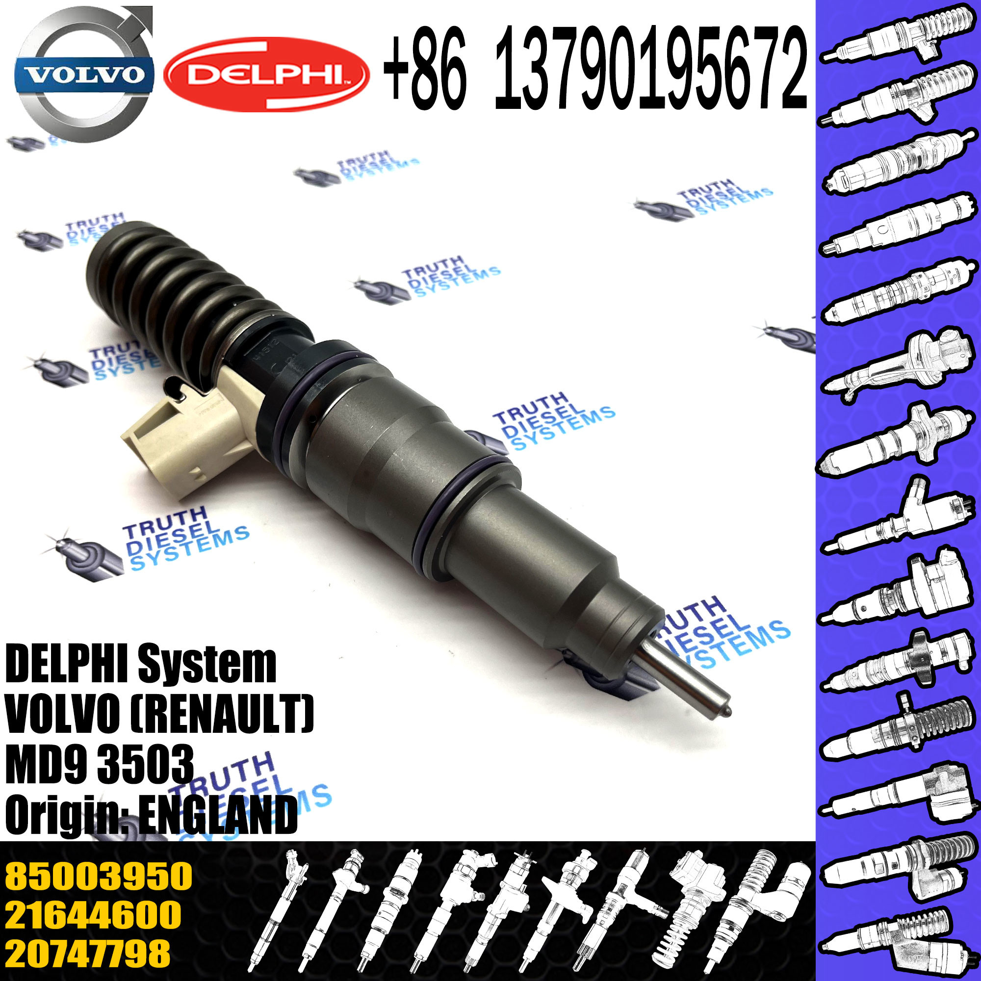 Common Rail Diesel Fuel Injector 7421582098 21644600 85003950 for Engine Parts