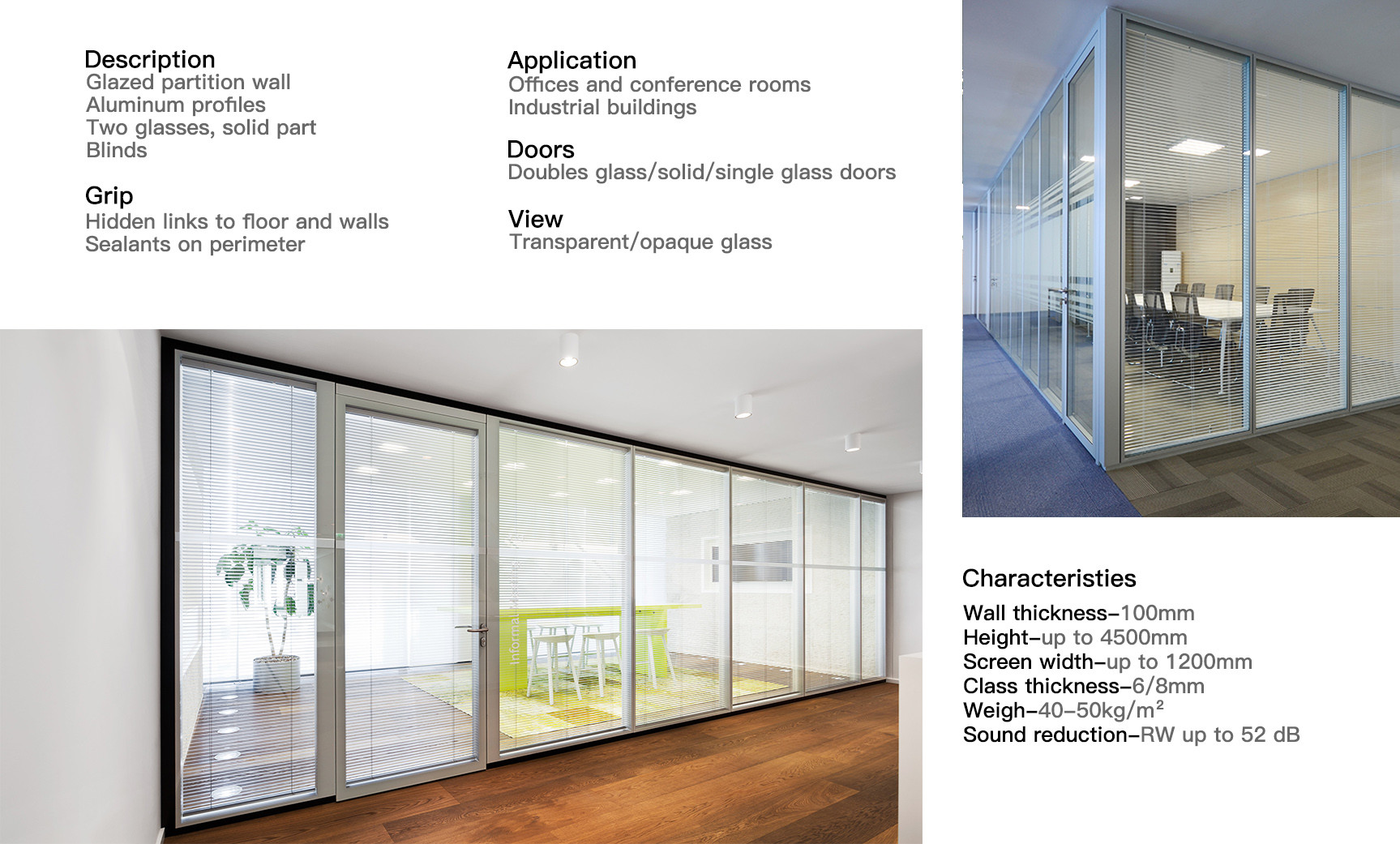Modern Aluminium Partition Glass Partition Wall with Swing Doors