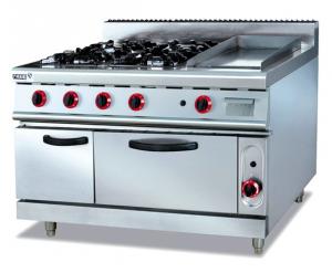 China Commercial Gas Range 4-Burner With Griddle and Bottom Oven Western Kitchen Equipment on sale