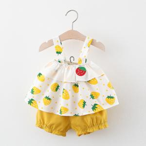Wholesale Summer Cool And Breathable Children's Outfit Sets Girls Pumpkin Pants Design Fruit Design Two Piece Set from china suppliers