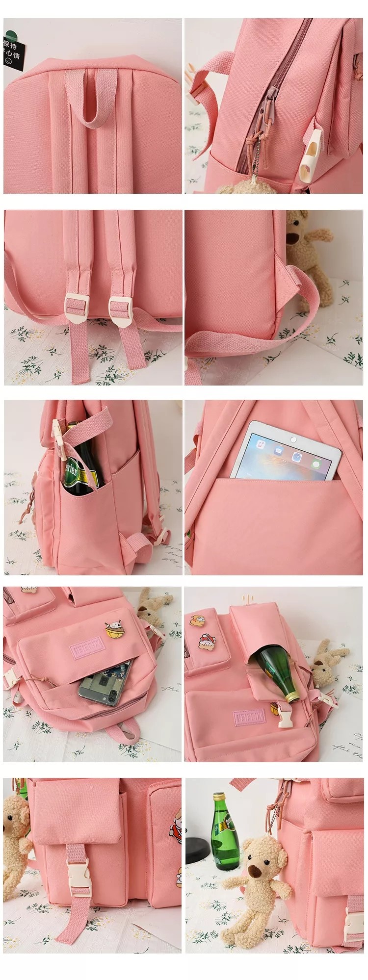 Girls School Bag Set Canvas 5 Piece Backpack Set Sling Pencil Bag ODM