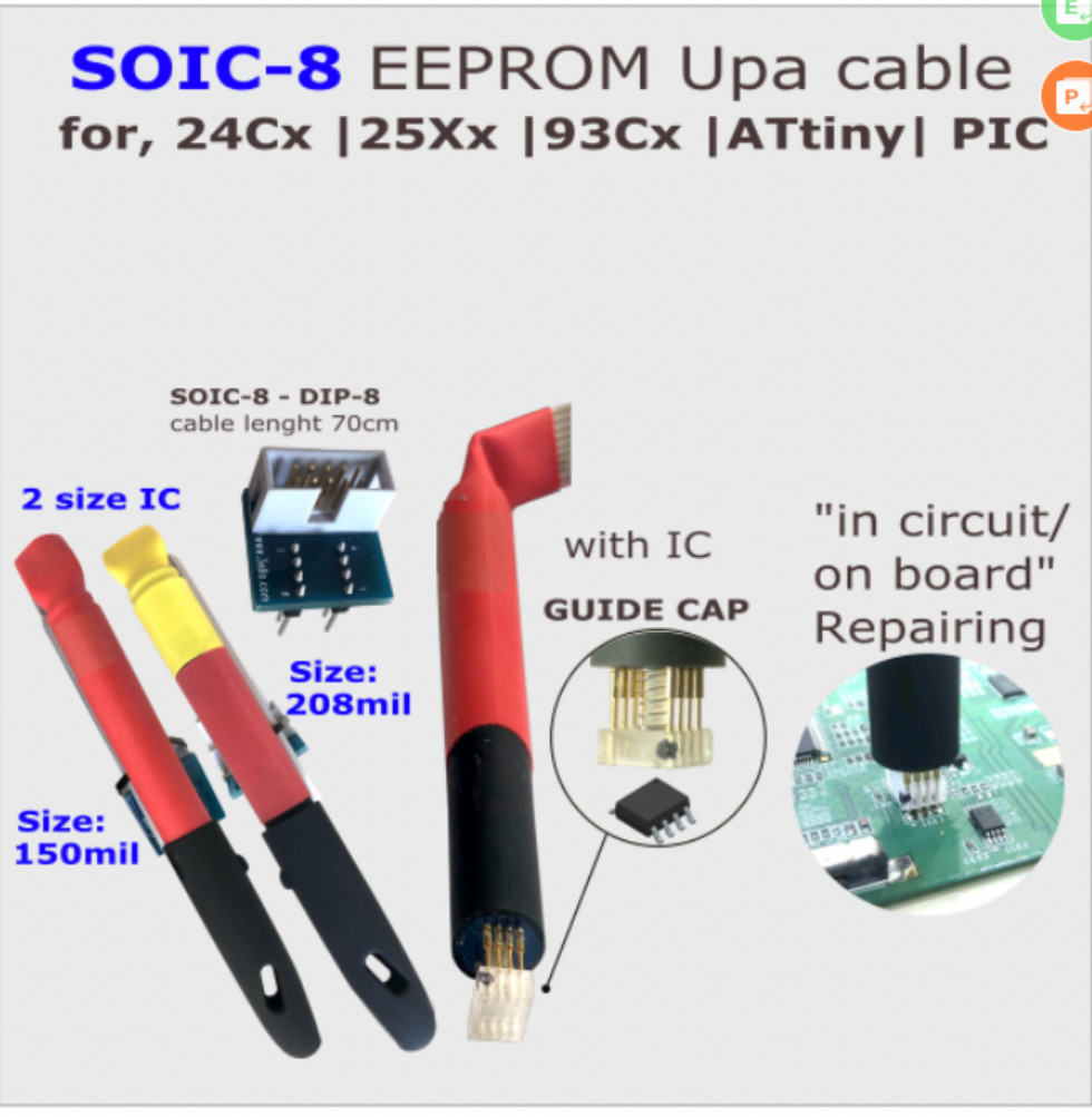 UPA cable SOIC105mil 8 POGO PIN ADAPTER with guide cap for EEPROM/ FLASH memories in circuit on board data repairing