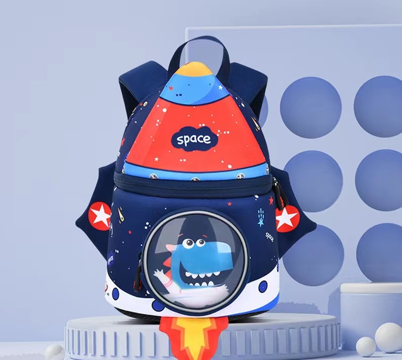 Rocket Shape SBR Children Backpack 3D Neoprene Education Bag 31 * 24 * 15 Cm