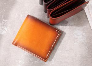 China Yellow Bifold Wallet Vegetable Tanned Genuine Leather Wallets for Men on sale