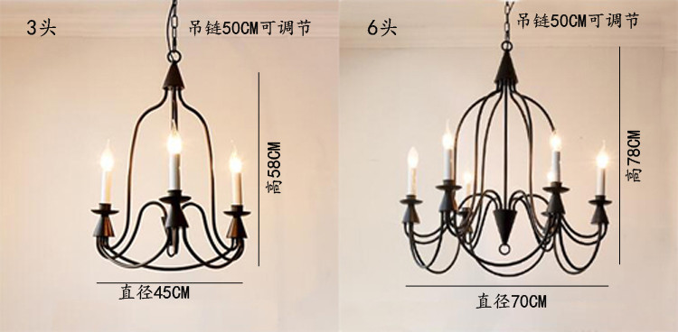 Country metal Chandelier Led Retro Candle Chandeliers vintage Loft interior lighting(WH-CI-164)