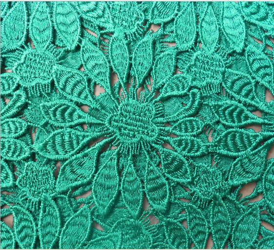 100% Polyester Chemical Lace embroidery Fabric with Green Color