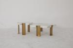 Delicate Brushed Gold Stainless Steel Coffee Tea Table With Marble Table Top