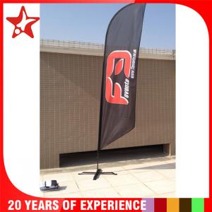 China Single Sided Bow advertising feather flags with black cross base and pvc water bag on sale