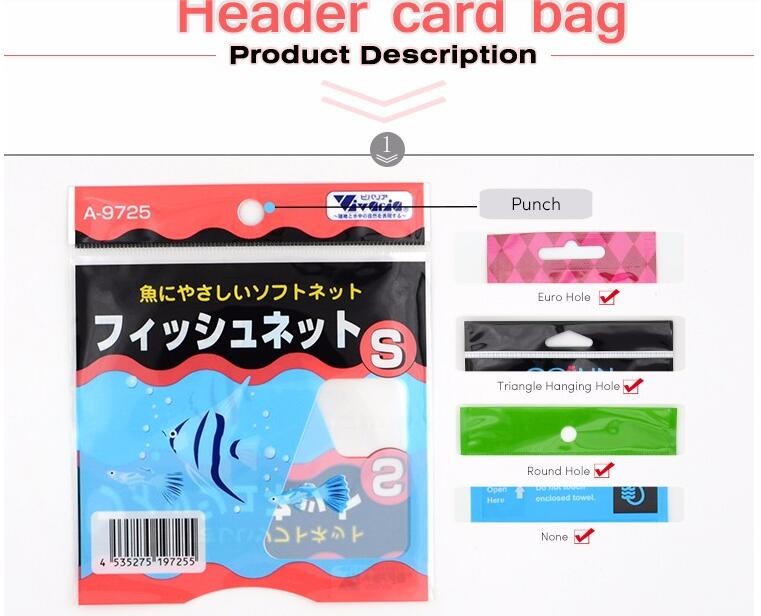 Plastic hanger cosmetic packaging PP bags/opp header bag with self adhesive