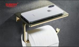 Wholesale Wall Mounted Zinc Toilet Paper Holder Tissue Holder Roll Paper Holder Golden Color With Mobile Phone Shelf from china suppliers