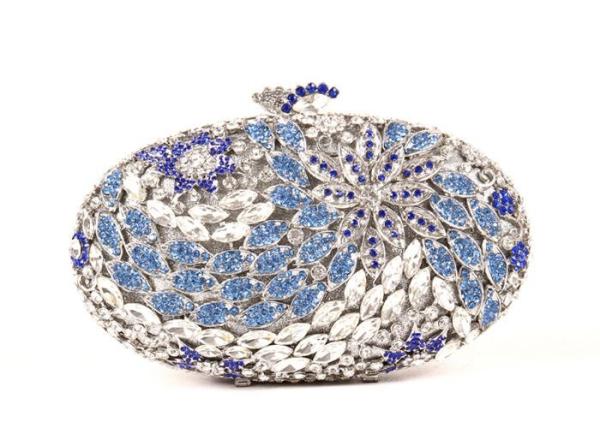 Handmade Full Crystal Stone Clutch Bag Silver Pu Leather Lining 16.5 * 4.8 *