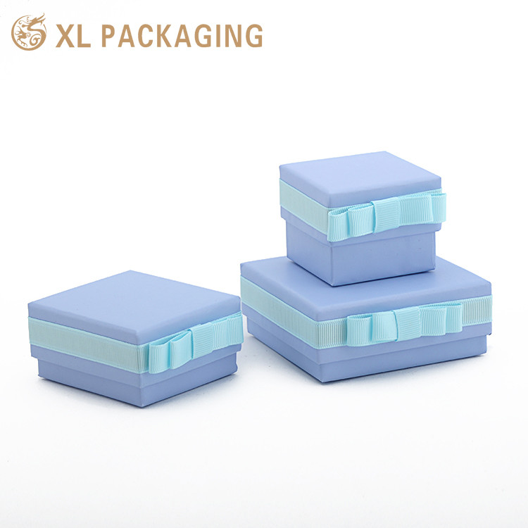 Blue Marble Cardboard Drawer Slide Bracelet Jewelry Box With Ribbon Bow