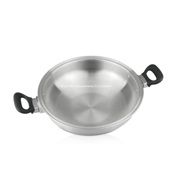 Custom design 304 try-ply stainless steel wok pan double ear wok all clad