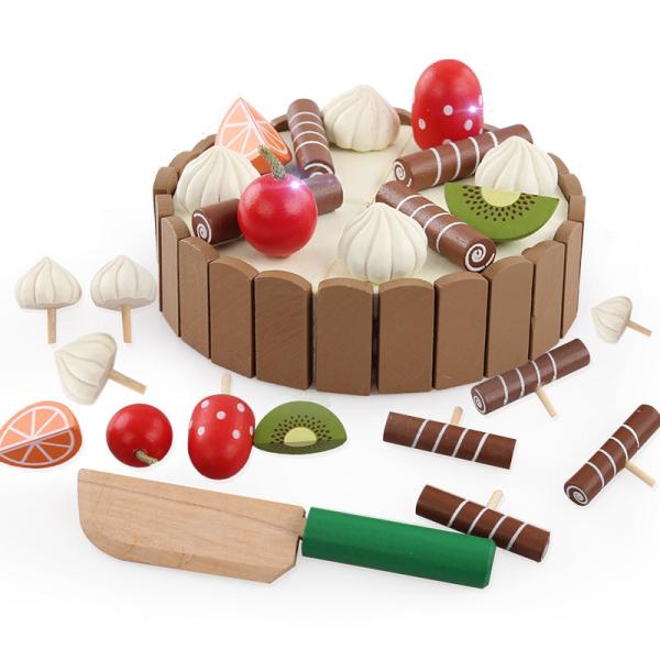 Solid Wood Kitchen Toy for Children Pretend Cutting Cake Play Food Kids Fruit