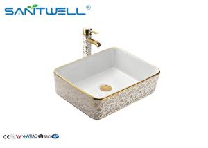 Wholesale Gorgeous Bathroom Ceramic Basin / Flower Gold Counter Top Wash Basin AB8025G from china suppliers