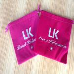 10 X 15cm Hot Pink Plain Drawstring Bags , White Logo Velvet Gift Pouches