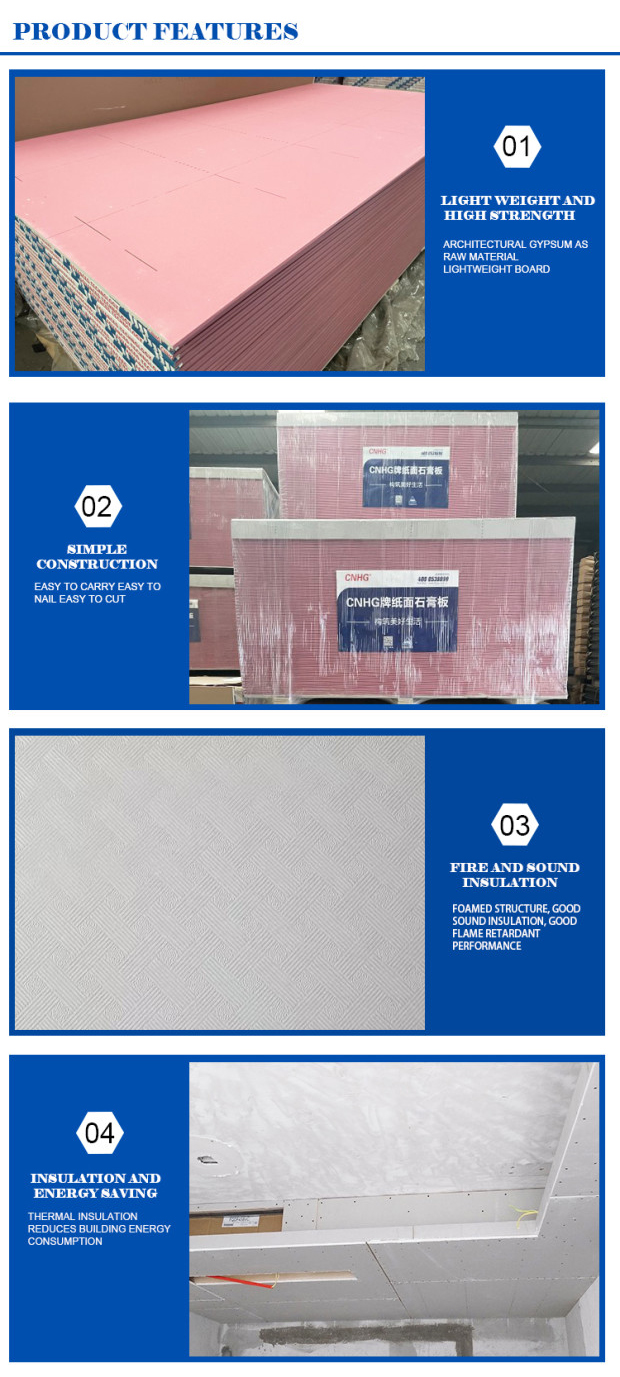 COMMON Square Edge 12mm Fibrous Gypsum Plasterboard for Fireproof Building Boards