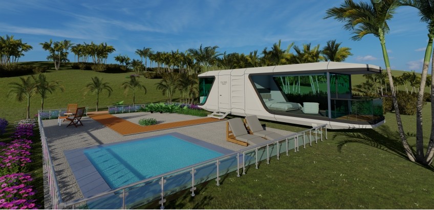 Luxury Mobile Space Container House Capsule House Prefabricated Space Cabin With Balcony