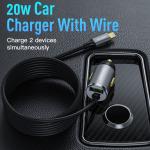 2 Port Car Chargers PD 20W Mini Power Supply Adapter With 1.5m Cable