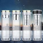 Double Wall Thick Glass Water Bottle With Crystal Lid BPA Free Eco Friendly