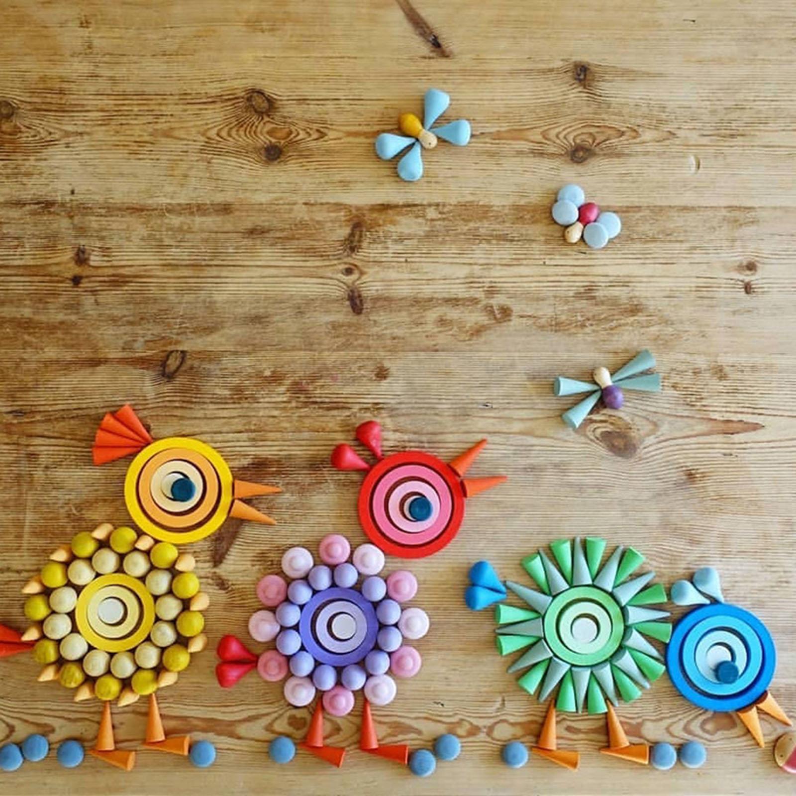 Wooden Rainbow Loose Parts Educational Play Set Colorful Waldorf Toy Montessori Stacking Blocks for Kids Toddler Preschool Baby