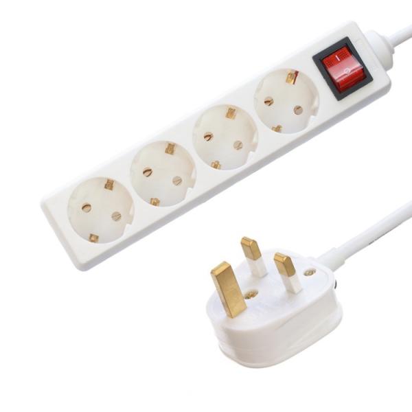 EU Standard Power Strip with 4 Outlets Surge Protect Switch USB A Output Ports