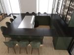 Full-Wall Stainless Steel Wine Cabinet With Storage And Seating In Elegant Black