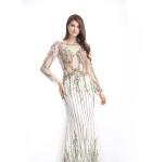 Fishtail Long White Evening Dresses , Ball Gown Evening Dresses With Sleeves