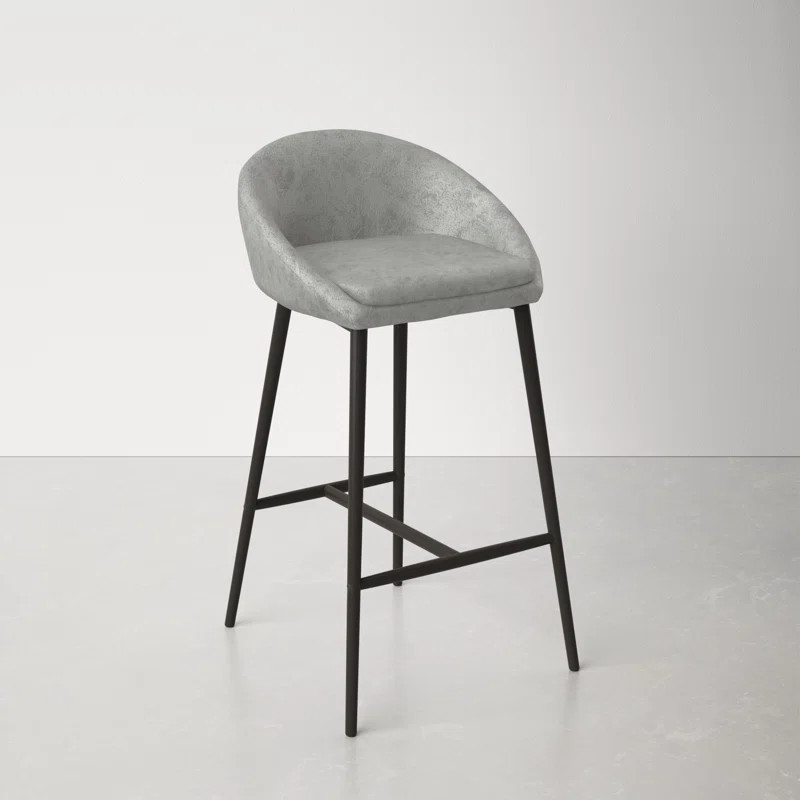 Vintage Fabric Adjustable Kitchen Stools With Backs Black Steel Leg With Padded Seat With Footrest