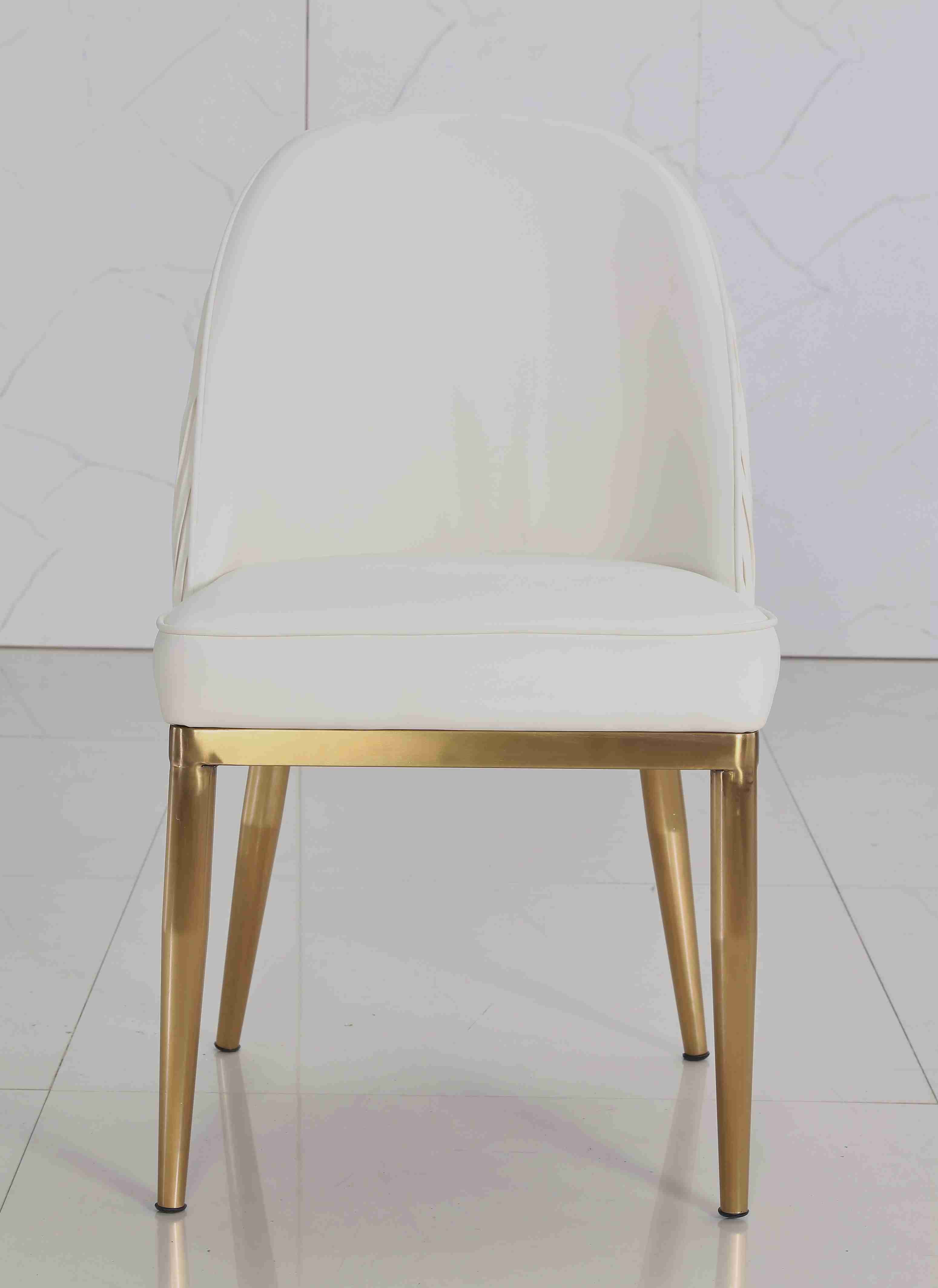 White Velvet Fabric Padded Dining Room Chairs Simple Series Gold Stainless Steel Frame