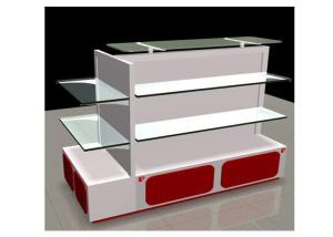Wholesale White Gondola Shop Shelving With 2mm Thickness Glass Shelf , Recyclable Liquor Store Shelving from china suppliers