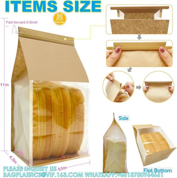 Large Bread Bags, 13.7 X 8.2 X 3.5 Inches Kraft Paper Bakery Bags With Windows