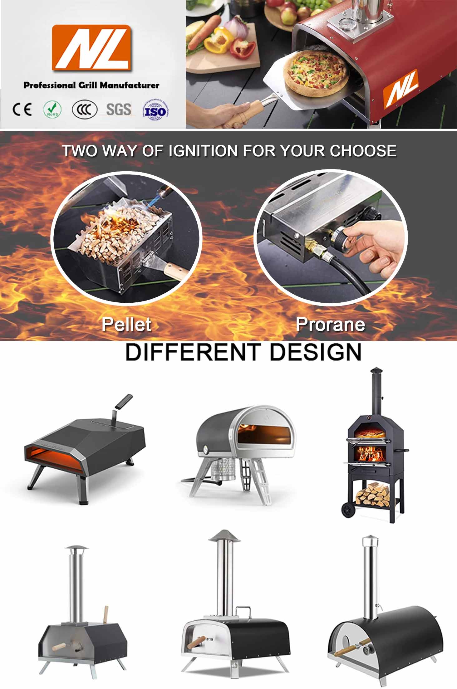 Rotatable Pizza Stone Customized Color Outside Pizza Maker Stove Wood Pellet Fired Oven